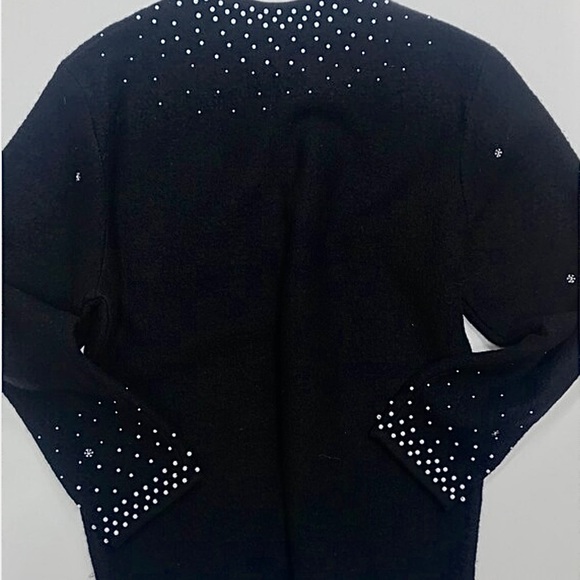 Vtg 90s Black Embroidered Cardigan Sweater, 100% Wool, Beaded, Christmas, Sz M - Picture 4 of 10